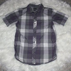 Tony Hawk Boy's Plaid Button Down Short Sleeve Shirt Sz M Gray/Purple EUC